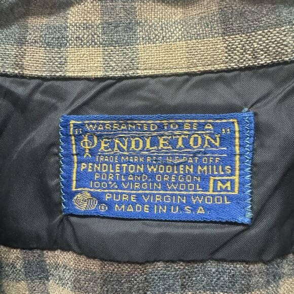 Pendleton Wool Shirt Mens Size M Plaid Brown Gray Distressed Vintage Loop - Picture 10 of 11